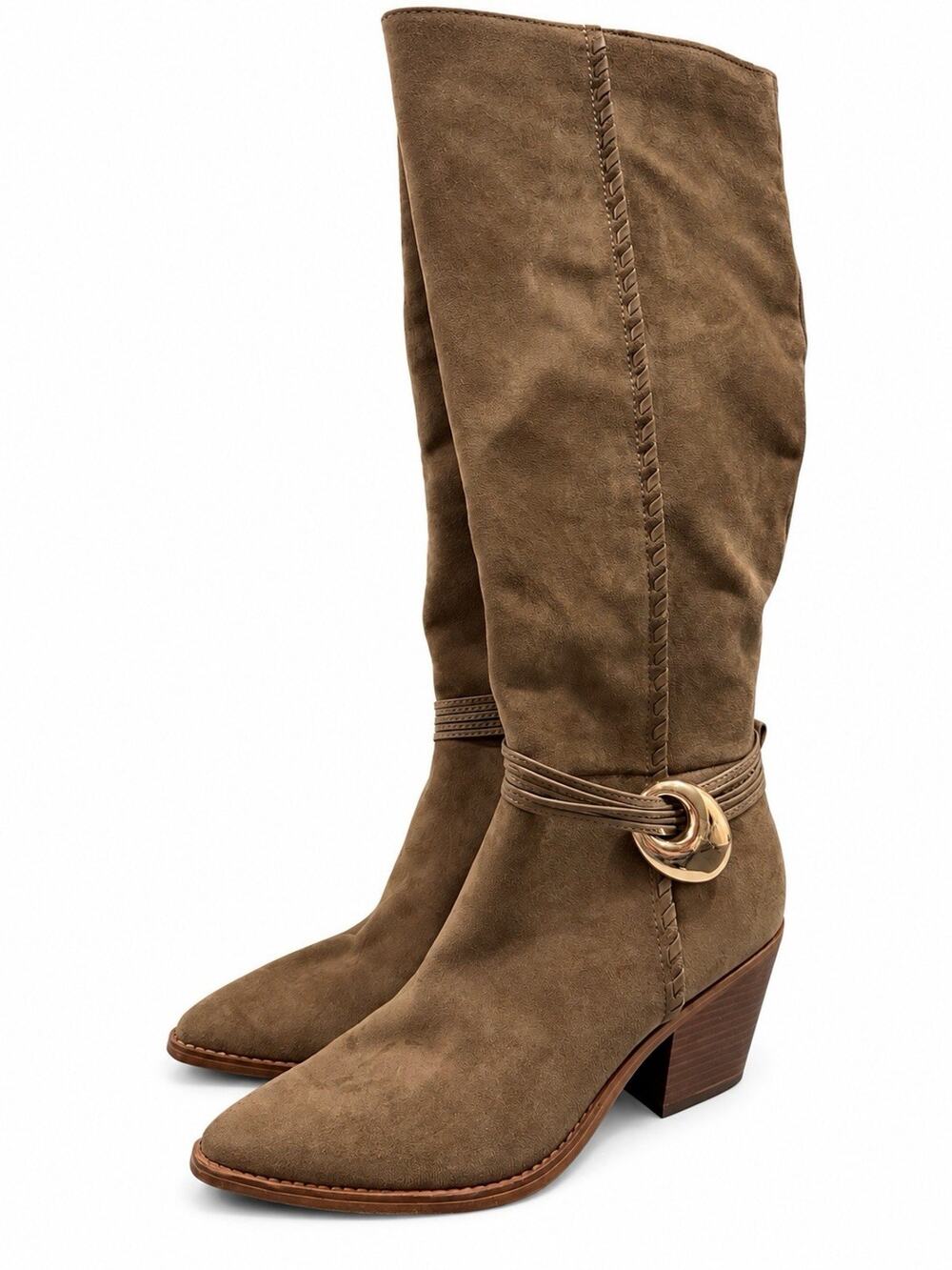 Universal Thread Women’s Brown Knee High Boots Gold Ring Block Heel Size 9.5